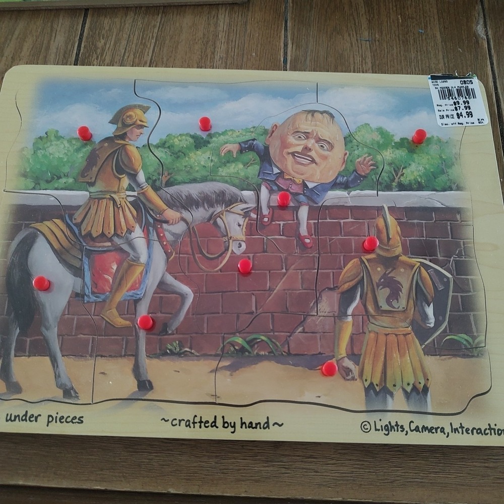 Vtg Melissa & Doug Humpty Dumpty Wooden Peg Puzzle-Crafted By Hand 1980s Nursery